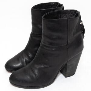 rag & bone Black Leather Newbury Stacked Heel Boots Size 8